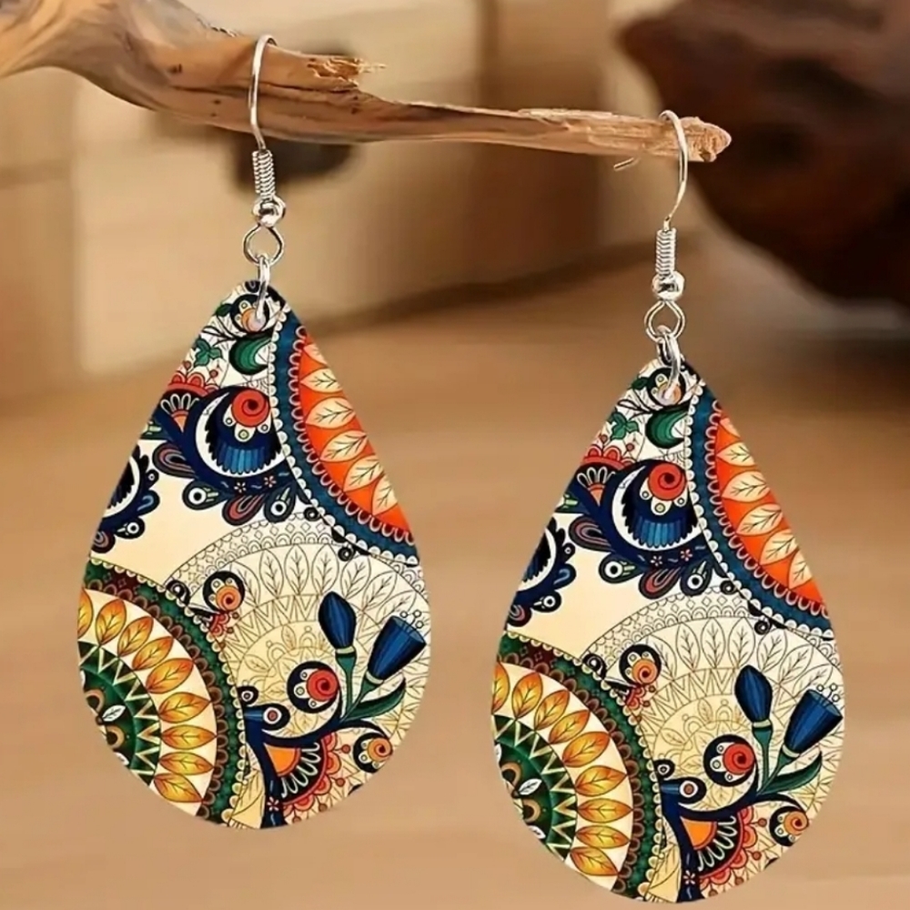 Wooden Tear Drop Earrings - Picture 1 of 1
